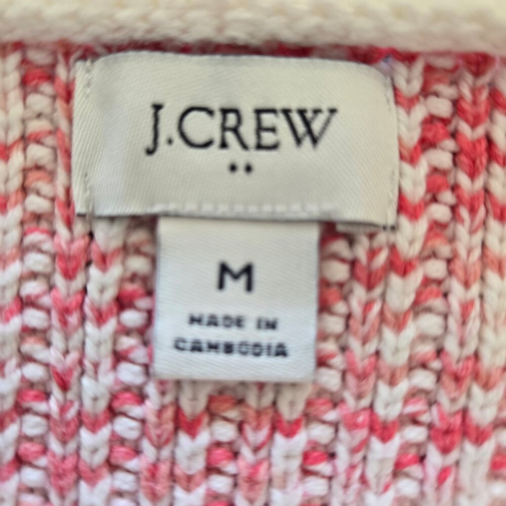 J Crew Factory Pink White Cardigan Sweater Lady Jacket Gold Buttons M - Picture 2 of 5